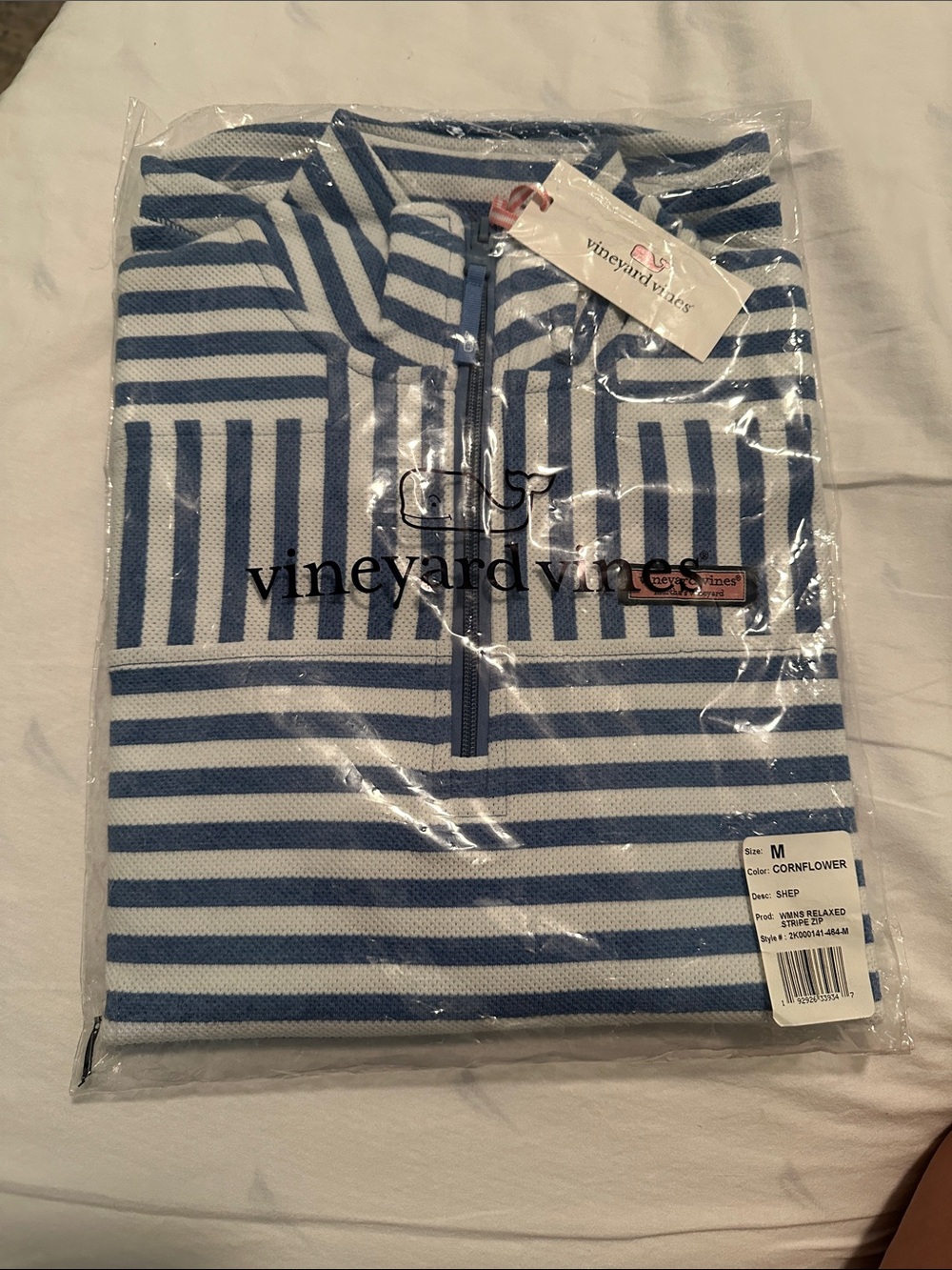 NWT Vineyard Vines Cornflower Blue & White Striped Quarter-Zip Pullover Shep
